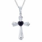 Blue Sapphire and Natural Diamond Accent Cross Pendant Necklac Sterling Silver