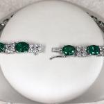 30 CTW Lab-Created Oval Green Emerald & Diamond Tennis Women Necklace 925 Silver