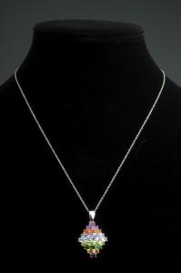 Lovely! Sterling Silver & Rainbow Gemstone Diamond Shaped Pendant Necklace
