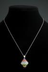 Lovely! Sterling Silver & Rainbow Gemstone Diamond Shaped Pendant Necklace
