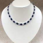 30 CTW Lab-Created Oval Blue Sapphire & Diamond Tennis Women Necklace 925 Silver