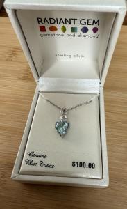 Radiant Gems Blue Topaz Heart & Diamond Accent 925 Sterling 18” Necklace