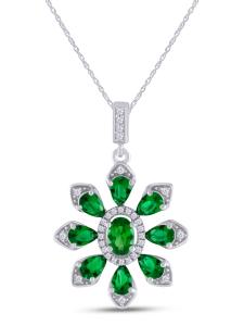 Flower Pendant Necklace 925 Sterling Silver Simulated Emerald Gemstone