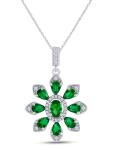 Flower Pendant Necklace 925 Sterling Silver Simulated Emerald Gemstone