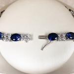 30 CTW Lab-Created Oval Blue Sapphire & Diamond Tennis Women Necklace 925 Silver