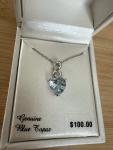 Radiant Gems Blue Topaz Heart & Diamond Accent 925 Sterling 18” Necklace