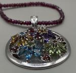 Women’s  Necklace Sterling Silver 925 Assorted Gemstone Diamond Floral Pendant