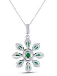 Flower Pendant Necklace 925 Sterling Silver Simulated Emerald Gemstone