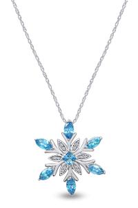 Snowflake Pendant 18" Necklace Sterling Silver Blue & White Simulated Diamond