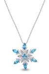 Snowflake Pendant 18" Necklace Sterling Silver Blue & White Simulated Diamond