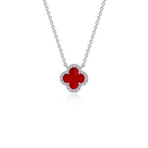 BRAND NEW Lafonn 925 Platinum Plated 0.49CTW Red Agate Halo Necklace N0334AGP20