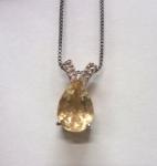 Sterling Silver Italy Necklace With Citrine & Diamond Pendant Jewelry 16"