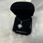 Sterling Silver Black & White Diamond Accent Square Pendant Necklace