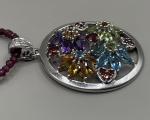 Women’s  Necklace Sterling Silver 925 Assorted Gemstone Diamond Floral Pendant