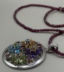 Women’s  Necklace Sterling Silver 925 Assorted Gemstone Diamond Floral Pendant