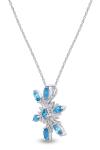 Snowflake Pendant 18" Necklace Sterling Silver Blue & White Simulated Diamond