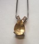 Sterling Silver Italy Necklace With Citrine & Diamond Pendant Jewelry 16"