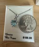 Radiant Gems Blue Topaz Heart & Diamond Accent 925 Sterling 18” Necklace