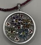 Women’s  Necklace Sterling Silver 925 Assorted Gemstone Diamond Floral Pendant