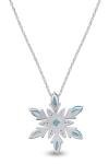 Snowflake Pendant 18" Necklace Sterling Silver Blue & White Simulated Diamond