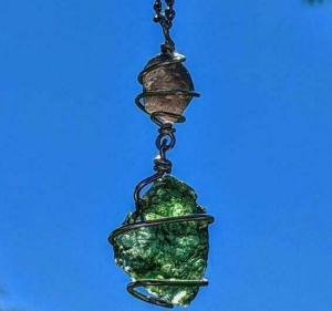 MOLDAVITE & SAFFORDITE Pendant 925 Silver Jewelry Cintamani Stone 19" Necklace!