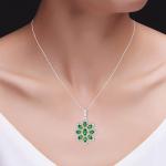 Flower Pendant Necklace 925 Sterling Silver Simulated Emerald Gemstone