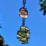 MOLDAVITE & SAFFORDITE Pendant 925 Silver Jewelry Cintamani Stone 19" Necklace!