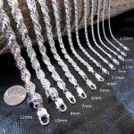 Solid 925 Sterling Silver Diamond Cut Rope Chain Hip Hop Necklace Bracelet Italy