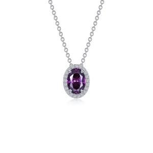 BRAND NEW Lafonn Platinum Plated 2.56 CTW Amethyst Oval Halo Necklace N0340AMP20