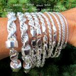 Solid 925 Sterling Silver Diamond Cut Rope Chain Hip Hop Necklace Bracelet Italy