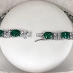 30Ctw Lab-Created Oval Green Emerald & Diamond Tennis Women Necklace 925 Silver