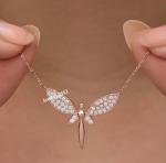 Women's Shinning Fairy Wing Necklace 18" Chain Natural Diamond Real 925 Silver