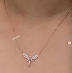 Women's Shinning Fairy Wing Necklace 18" Chain Natural Diamond Real 925 Silver