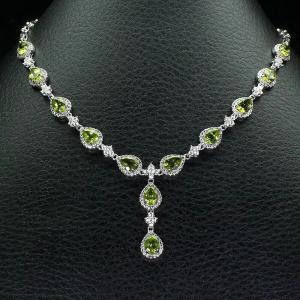 20Ct Pear Cut Lab Created Peridot Women's Tennis Necklace 14K White Gold Finish