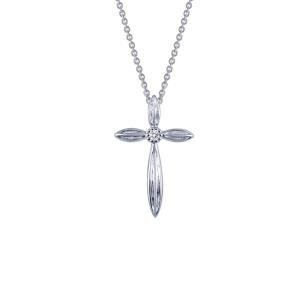 BRAND NEW Lafonn 925 Platinum Plated 0.02CTW Cross Pendant Necklace P0169CLP18
