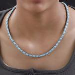 12CT Oval Lab Created Turquoise Women's Tennis Necklace 14k White Gold Finish