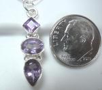 Faceted Amethyst 3-Gem 925 Sterling Silver Teardrop and Diamond-Shaped Necklace