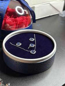 Blue Diamond Pendant Jewelry Set – Sterling Silver