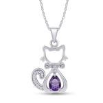 Cat Kitty Pendant 18" Necklace Simulated Birthstone 14K White Gold Plated Silver