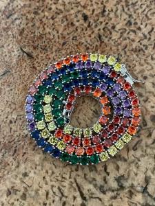 20Ctw Heart Lab Created Multicolor Tennis Necklace 14K Yellow Gold Plated Silver