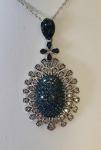 Sterling Silver Blue and Colorless Diamond Floral Pendant Necklace .75 TCW