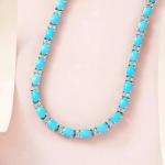 12CT Oval Lab Created Turquoise Women's Tennis Necklace 14k White Gold Finish