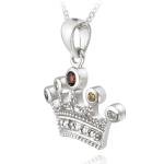 925 Silver Multi Gemstone & Diamond Accent Crown Necklace, 18"