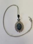 Sterling Silver Blue and Colorless Diamond Floral Pendant Necklace .75 TCW
