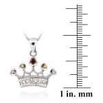 925 Silver Multi Gemstone & Diamond Accent Crown Necklace, 18"
