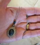 Sterling Silver Blue and Colorless Diamond Floral Pendant Necklace .75 TCW