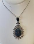 Sterling Silver Blue and Colorless Diamond Floral Pendant Necklace .75 TCW