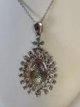 Sterling Silver Blue and Colorless Diamond Floral Pendant Necklace .75 TCW