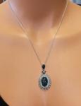 Sterling Silver Blue and Colorless Diamond Floral Pendant Necklace .75 TCW