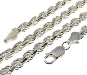 5MM Solid 925 Sterling Silver DIAMOND CUT ROPE CHAIN Bracelet or Necklace Italy 